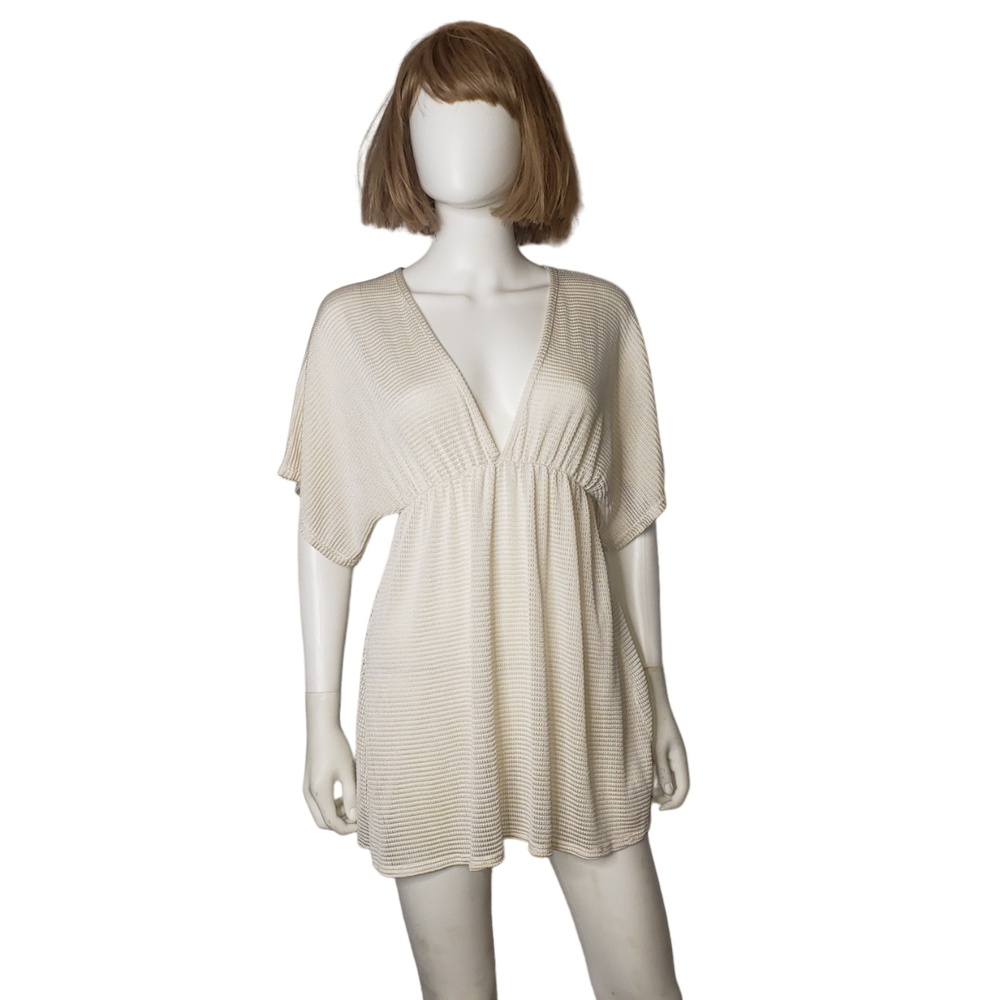 Jordan Taylor Cream Mesh Deep V Neck Swimsuit Cover Up Size Medium